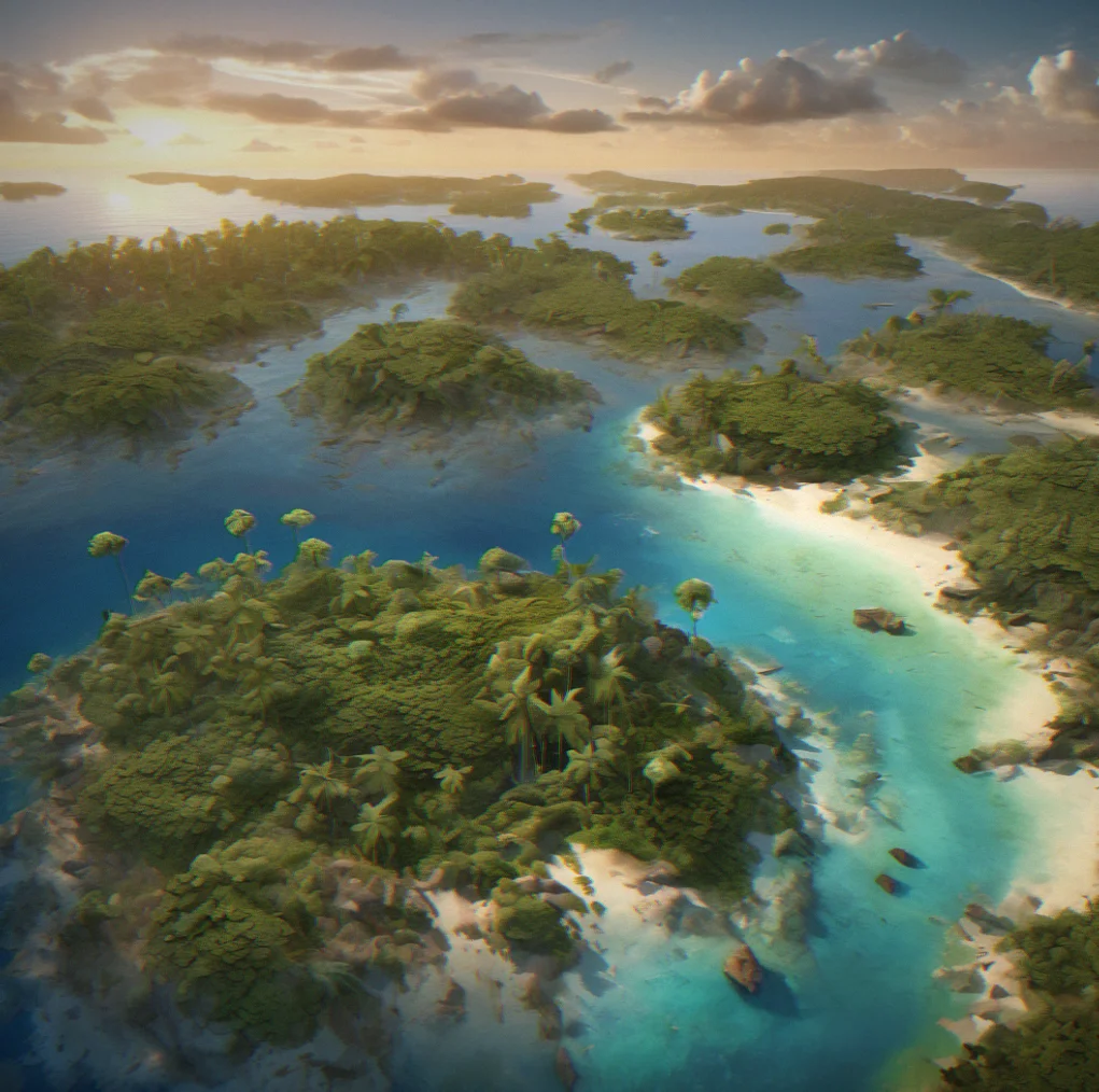 Aerial view showing three distinct biome transitions: mangrove wetlands, limestone ridges, and dense pine forest